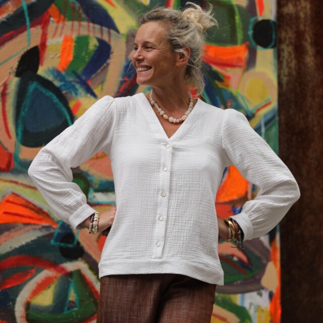 Quintessence - Blouse Léocadie - triple gaze de coton blanche