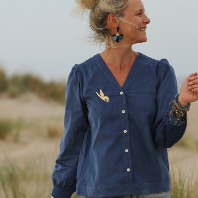 Quintessence - Blouse Léocadie - velours milleraies bleu océan