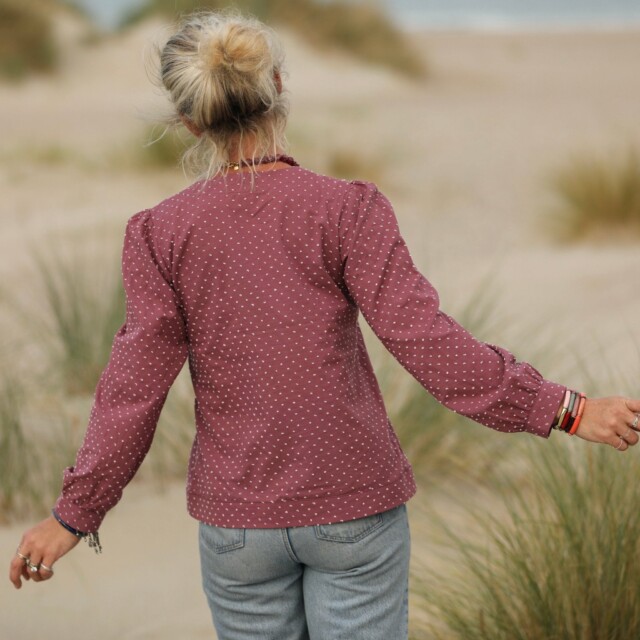 Quintessence - Blouse Léocadie - voile de coton figue plumetis rose