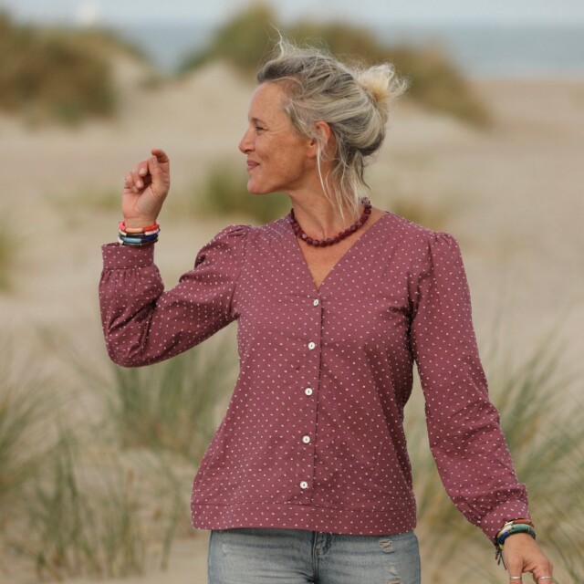 Quintessence - Blouse Léocadie - voile de coton figue plumetis rose