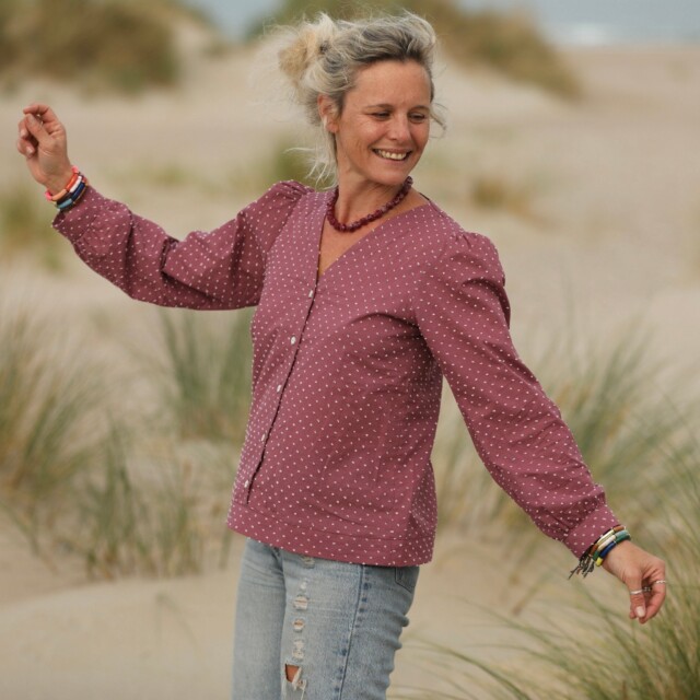 Quintessence - Blouse Léocadie - voile de coton figue plumetis rose