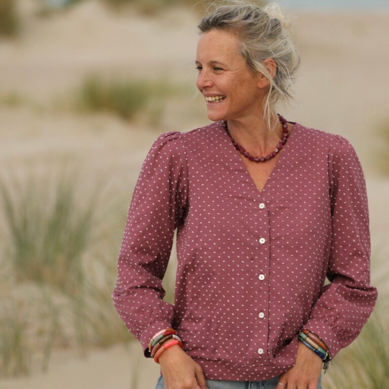 Quintessence - Blouse Léocadie - voile de coton figue plumetis rose