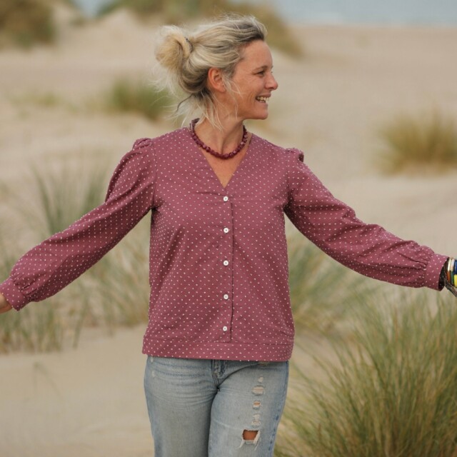 Quintessence - Blouse Léocadie - voile de coton figue plumetis rose