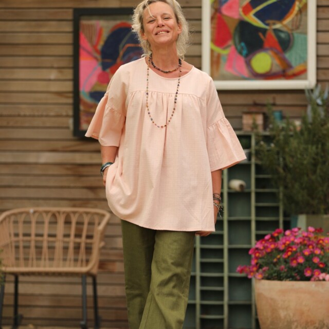 Quintessence - Blouse Léopoldine - armuré de coton rose poudré