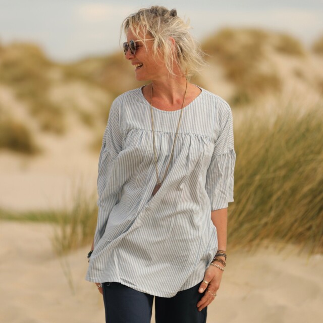 Quintessence - Blouse Léopoldine - coton léger rayé bleu