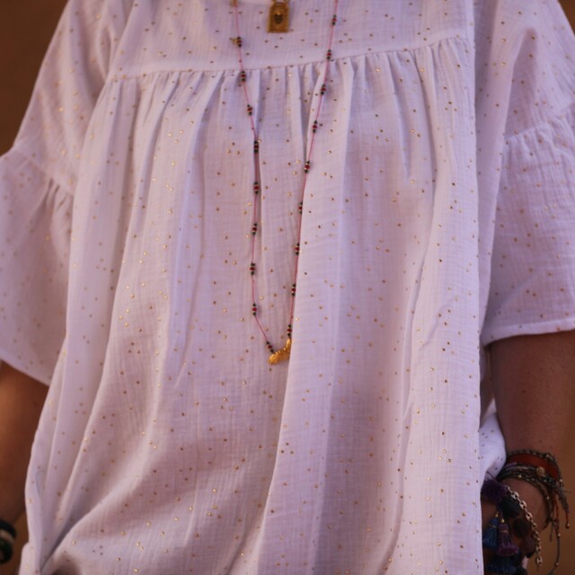 Quintessence - Blouse Léopoldine - double gaze de coton blanche plumetis or