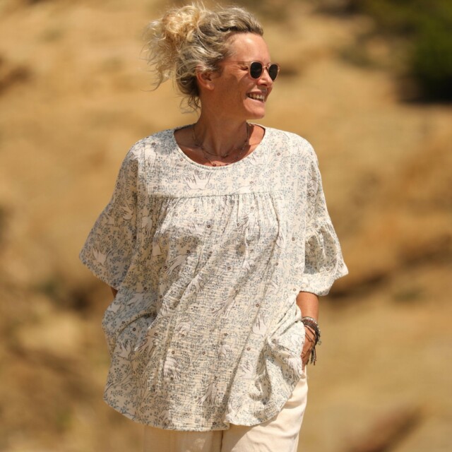 Quintessence - Blouse Léopoldine - double gaze de coton Échappée Bleue