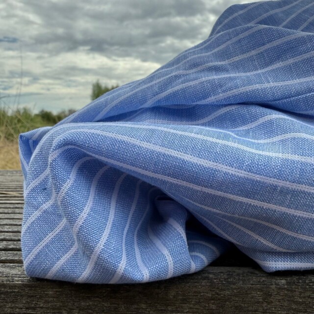 Quintessence - Blouse Léopoldine -  lin/coton rayure bleu lumineux