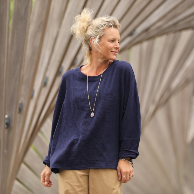 Quintessence - Blouse Naomie - double gaze de coton bleu nuit