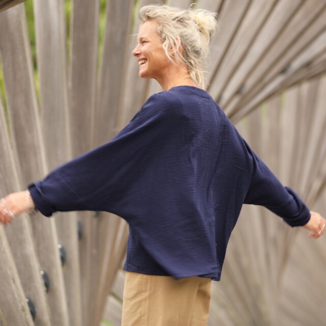 Quintessence - Blouse Naomie - double gaze de coton bleu nuit