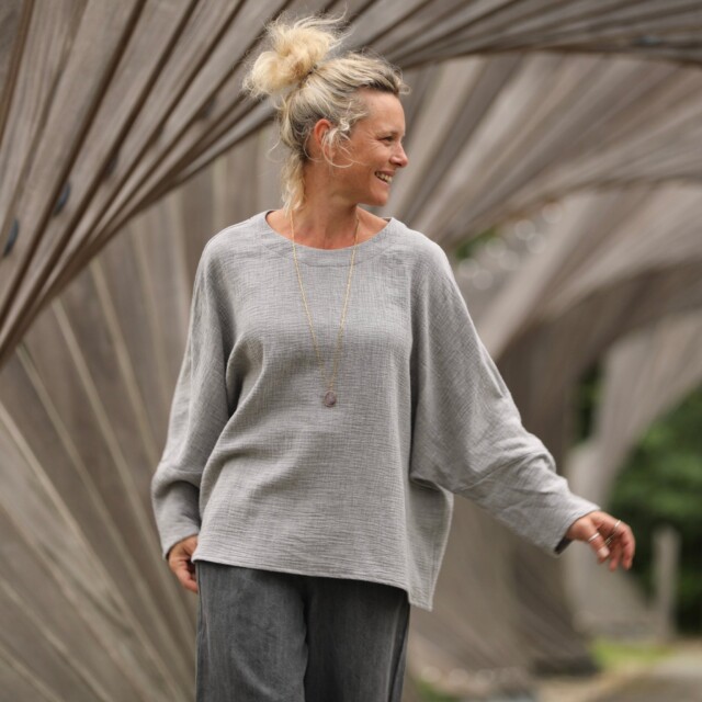 Quintessence - Blouse Naomie - double gaze de coton gris chiné