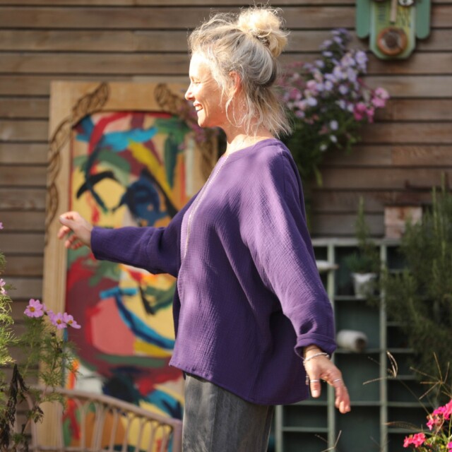 Quintessence - Blouse Naomie - double gaze de coton prune