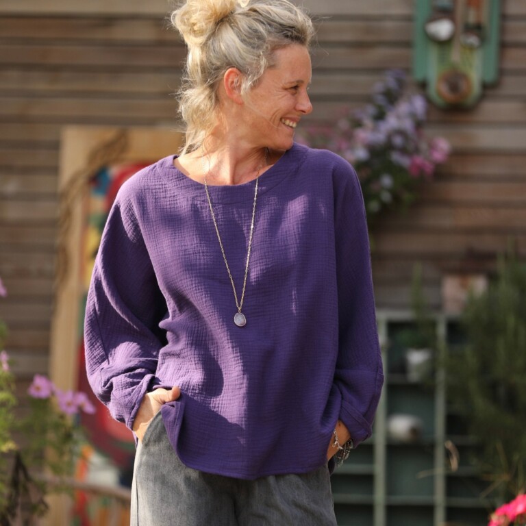 Quintessence - Blouse Naomie - double gaze de coton prune