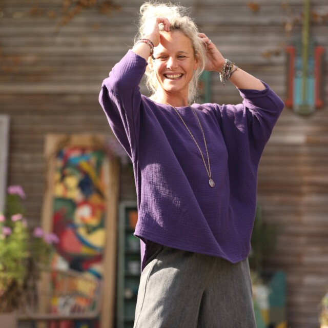 Quintessence - Blouse Naomie - double gaze de coton prune