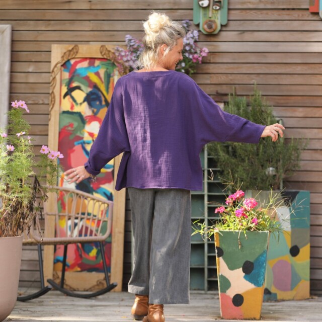 Quintessence - Blouse Naomie - double gaze de coton prune