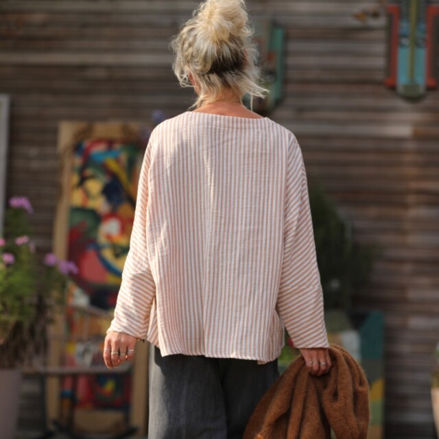 Quintessence - Blouse Naomie - double gaze de coton rayée écureuil