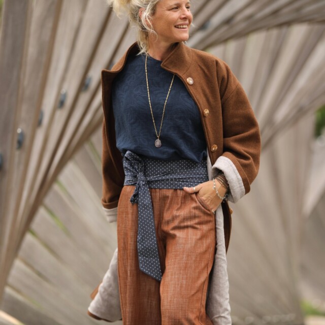 Quintessence - Blouse Naomie - Double gaze de coton/lin jacquard fleuri marine