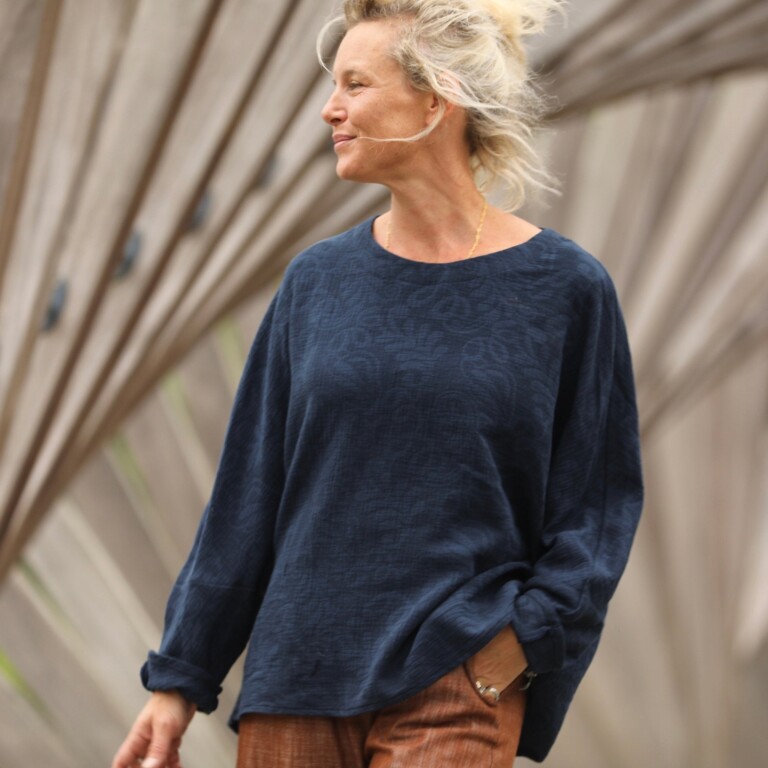 blouse naomie double gaze de cotonlin jacquard fleuri marine 6659167 Quintessence - Blouse Naomie - Double gaze de coton/lin jacquard fleuri marine