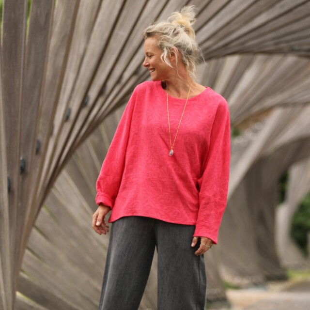 Quintessence - Blouse Naomie - Double gaze de coton/lin jacquard fleuri rose gourmand