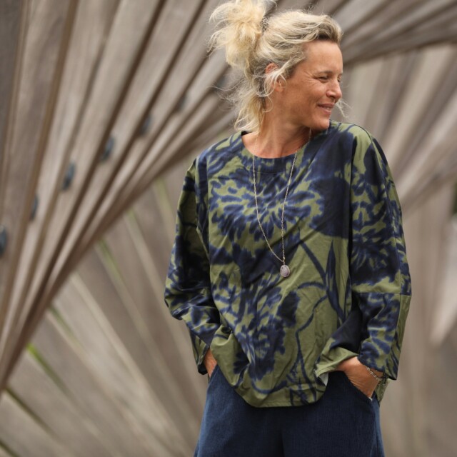 Quintessence - Blouse Naomie - satin de coton Ondée botanique