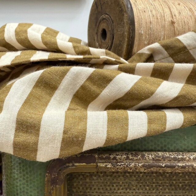 Quintessence - Blouse Naomie - Seeresucker de coton rayé camel/ivoire