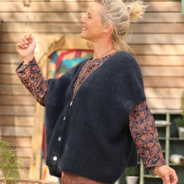 Quintessence - Blouse Naomie - voile de coton Marine & Fleur de Sable