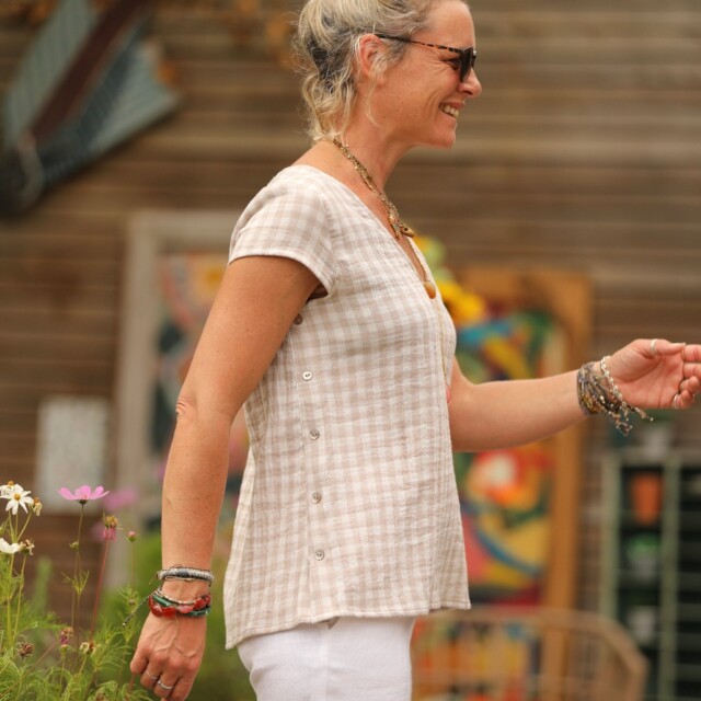 Quintessence - Blouse Sidonie double gaze de coton à carreaux ficelle