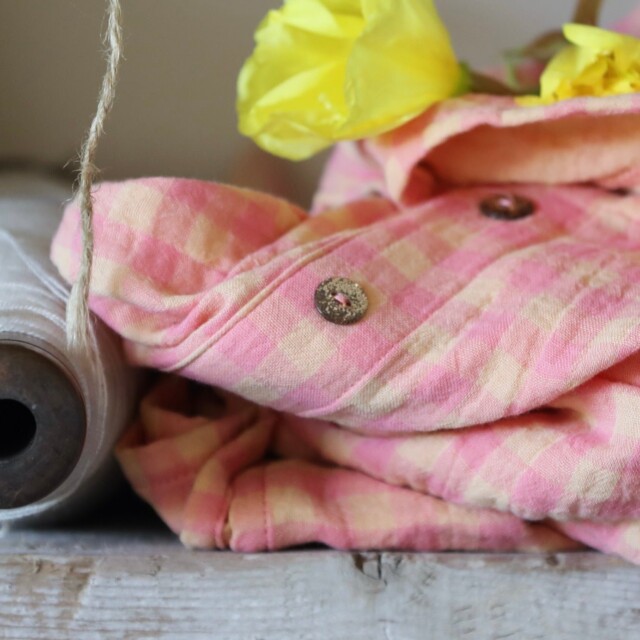 Quintessence - Blouse Sidonie double gaze de coton carreaux rose orangé