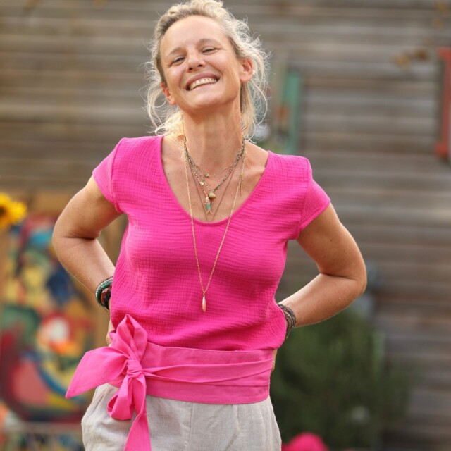 Quintessence - Blouse Sidonie double gaze de coton rose fuchsia