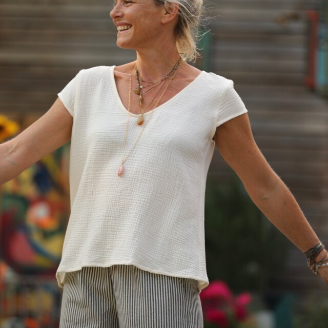 Quintessence - Blouse Sidonie double gaze de coton ivoire