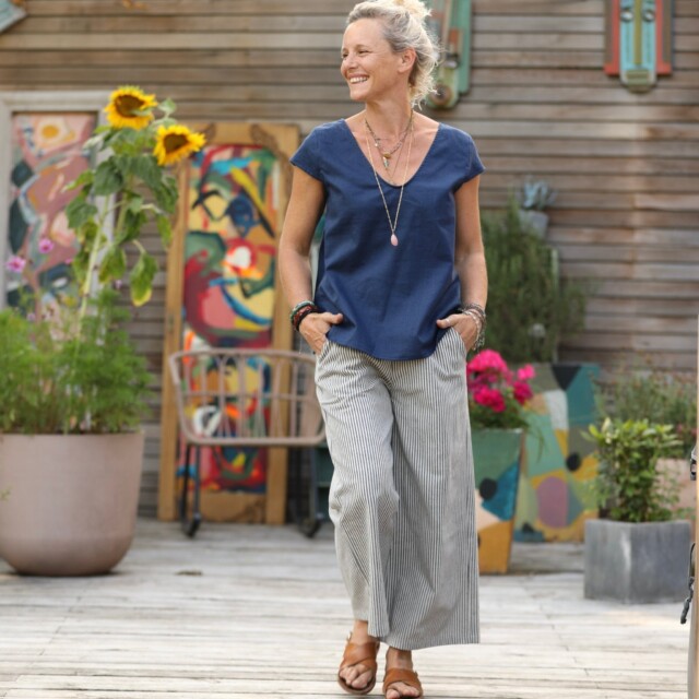 Quintessence - Blouse Sidonie en lin lavé bleu indigo