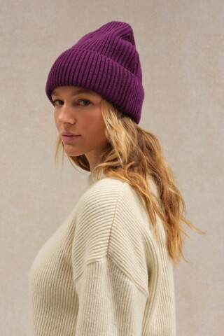 Bonnet extra doux mixte prune par la marque Le Minor Le Minor - Bonnet extra doux mixte prune