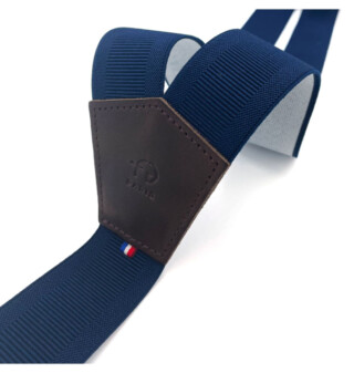Bretelles hommes larges fabriquées en France bleu marine à pinces ou à boutons par la marque THE FRENCH GAME THE FRENCH GAME - Bretelles hommes larges fabriquées en France bleu marine à pinces ou à boutons
