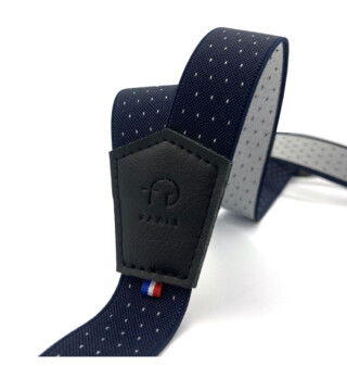 Bretelles bleu marine hommes made in france à pinces ou à boutons finition cuir vegan par la marque THE FRENCH GAME THE FRENCH GAME - Bretelles bleu marine hommes made in france à pinces ou à boutons finition cuir vegan