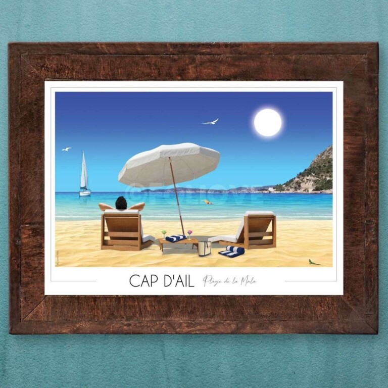 Foliove - Affiche Cap d'Ail - Plage de la Mala