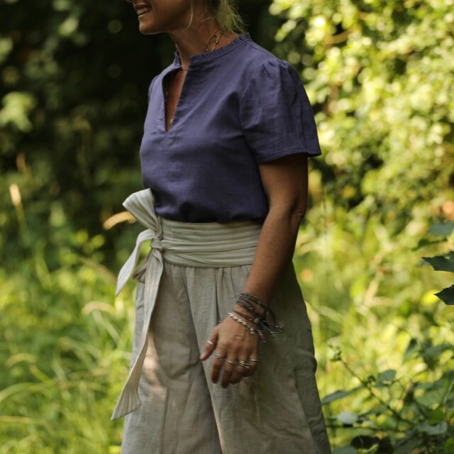 Quintessence - Ceinture Anita - Double gaze de coton rayée ficelle/ivoire