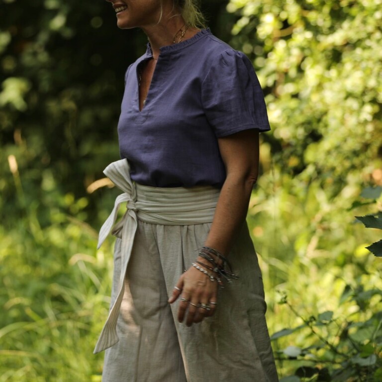 Meta SS25 - Ceinture Anita - Double gaze de coton rayée ficelle/ivoire