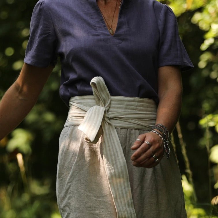 ceinture anita double gaze de coton rayee ficelleivoire 324579 Quintessence - Ceinture Anita - Double gaze de coton rayée ficelle/ivoire