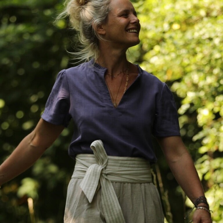Meta SS25 - Ceinture Anita - Double gaze de coton rayée ficelle/ivoire