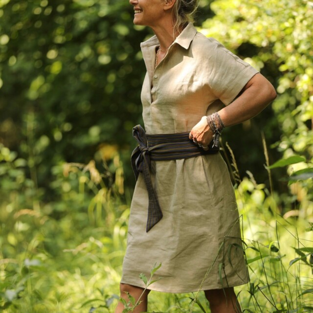 Quintessence - Ceinture Anita - Double gaze de coton rayée kaki/marine