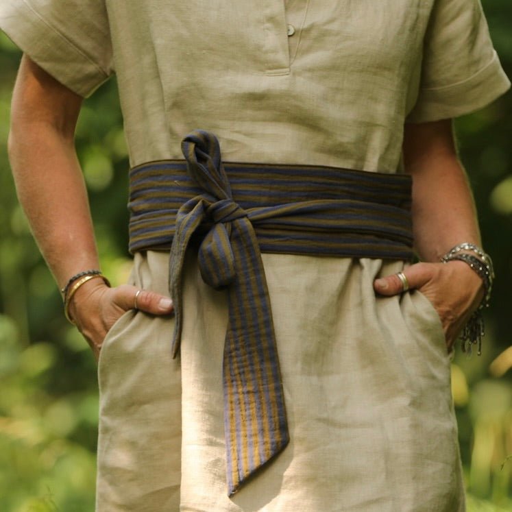 ceinture anita double gaze de coton rayee kakimarine 605121 Quintessence - Ceinture Anita - Double gaze de coton rayée kaki/marine