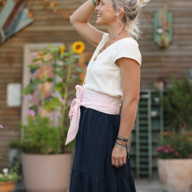 Quintessence - Ceinture Anita -double gaze de coton rose poudré