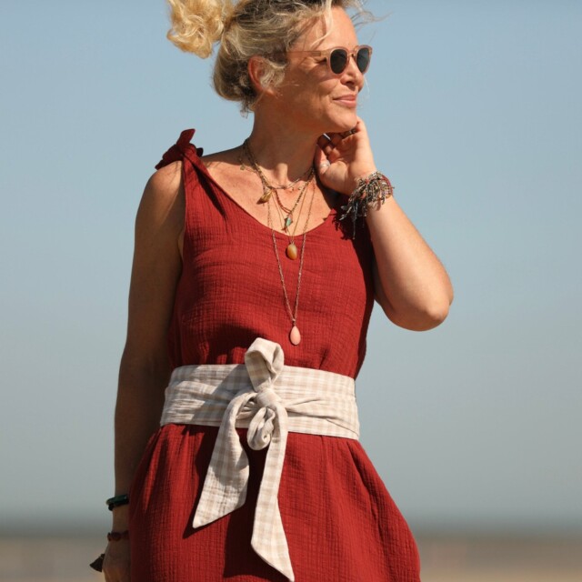 Quintessence - Ceinture Anita -double gaze de coton vichy ficelle-ivoire