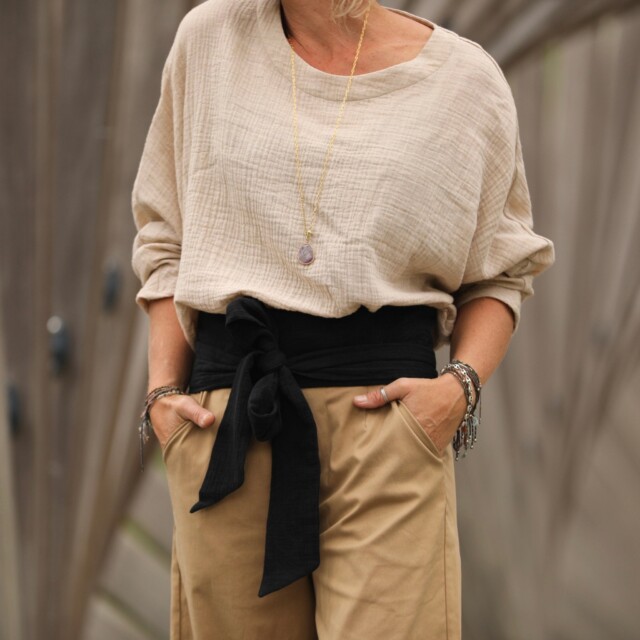 Quintessence - Ceinture Anita  - Jacquard coton/lin noir