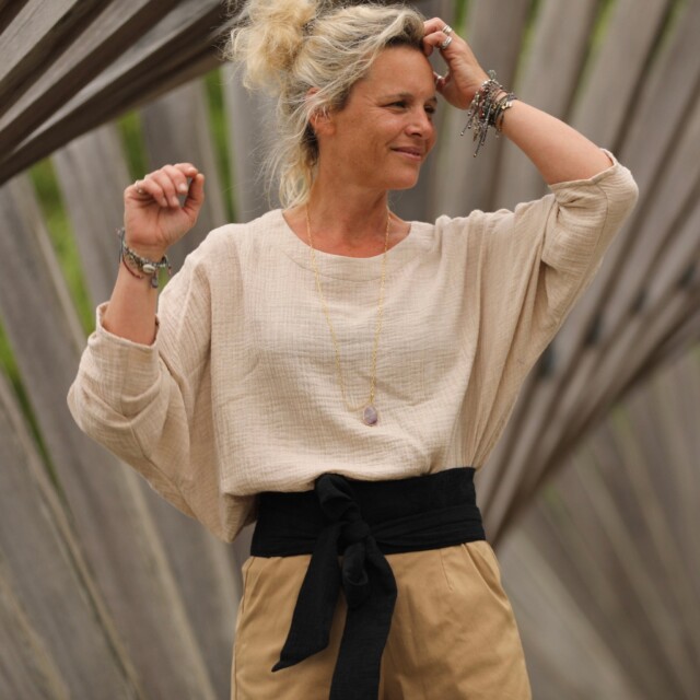 Quintessence - Ceinture Anita  - Jacquard coton/lin noir