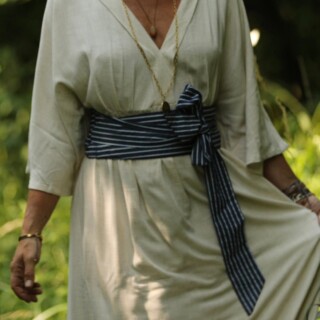 Quintessence - Ceinture Anita  Jean de coton bleu rayé