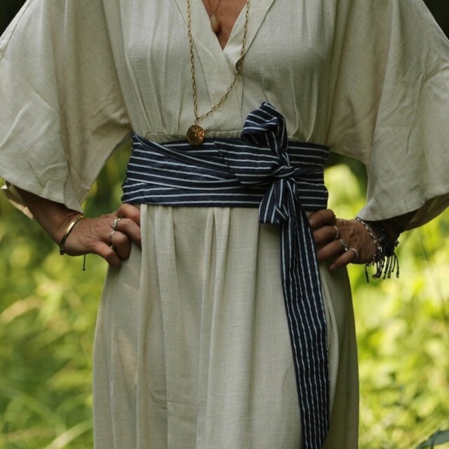 Quintessence - Ceinture Anita - Jean de coton bleu rayé