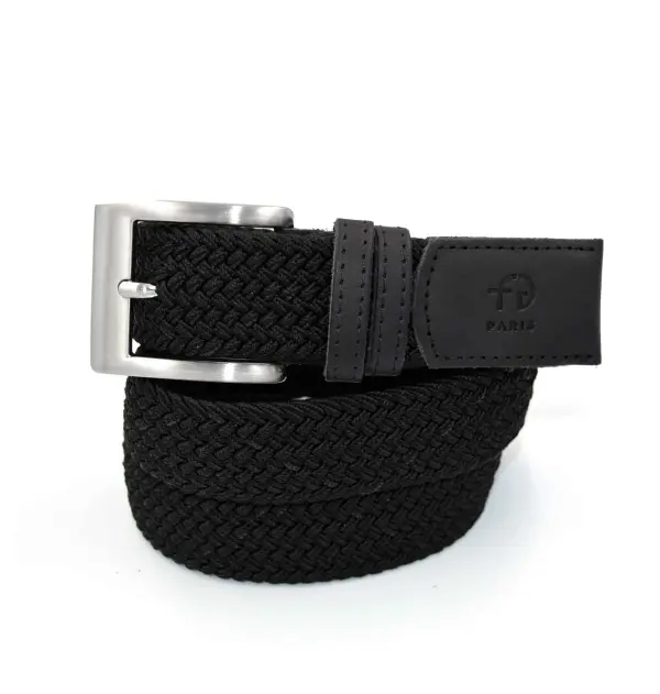 THE FRENCH GAME - Ceinture tressée noire made in France aux embouts en cuir