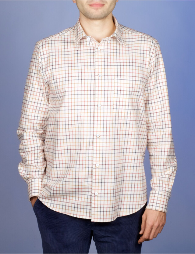 La Chemise Française - Chemise à Carreaux en Flanelle Légère - Col Boutonné