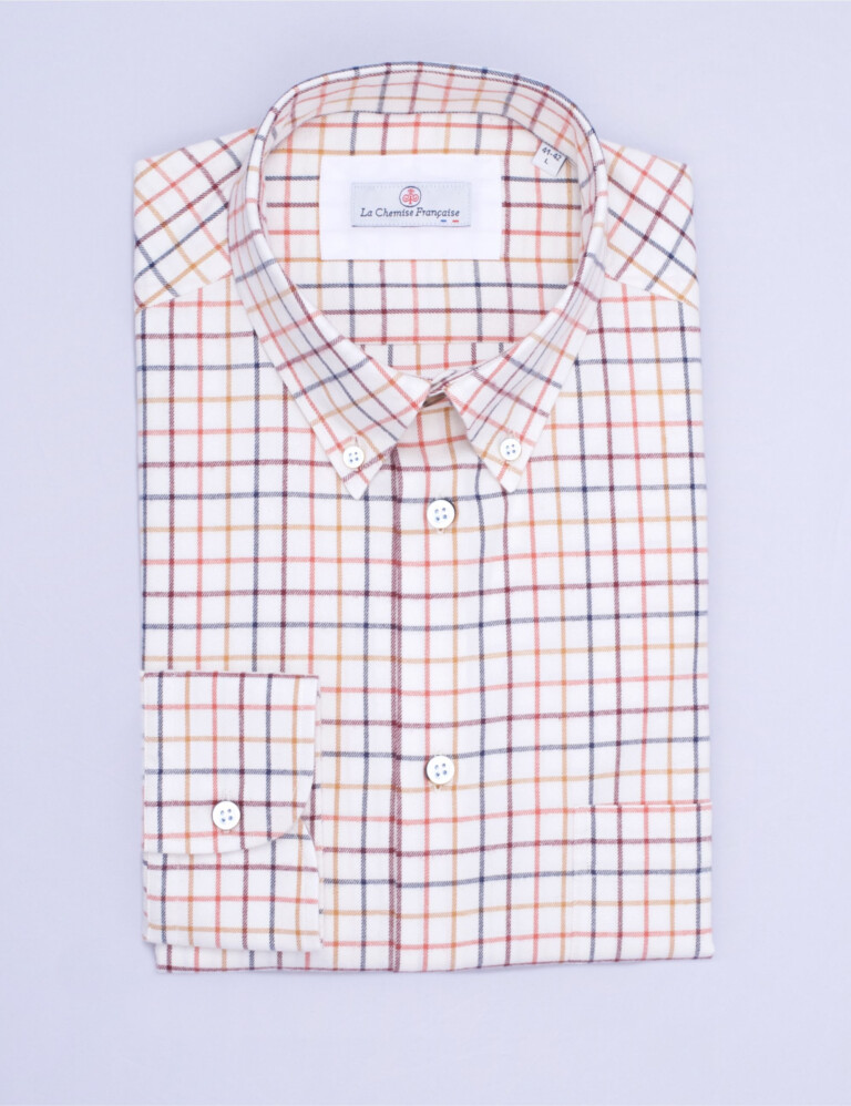 La Chemise Française - Chemise à Carreaux en Flanelle Légère - Col Boutonné